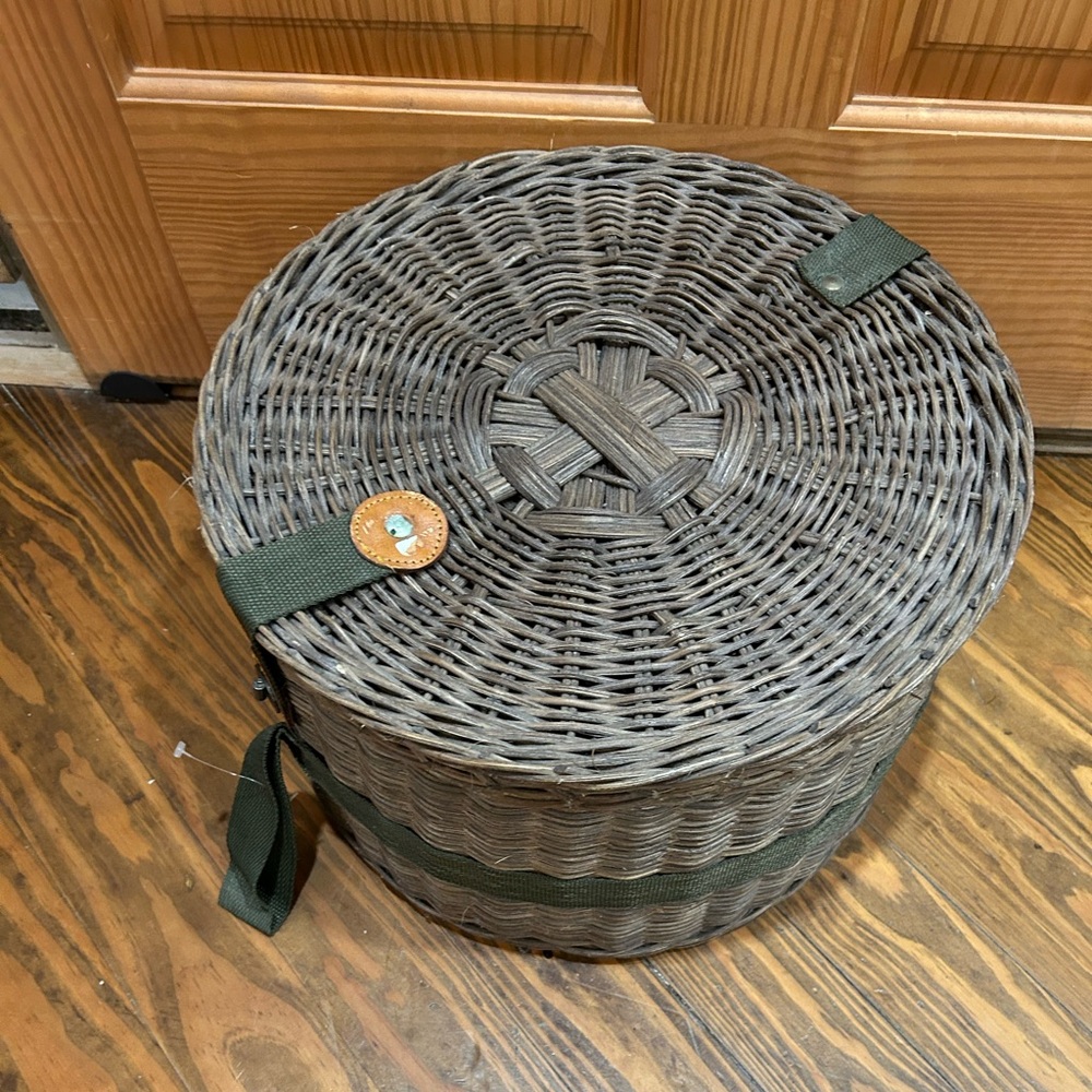 Vintage Lidded Woven  Storage Basket